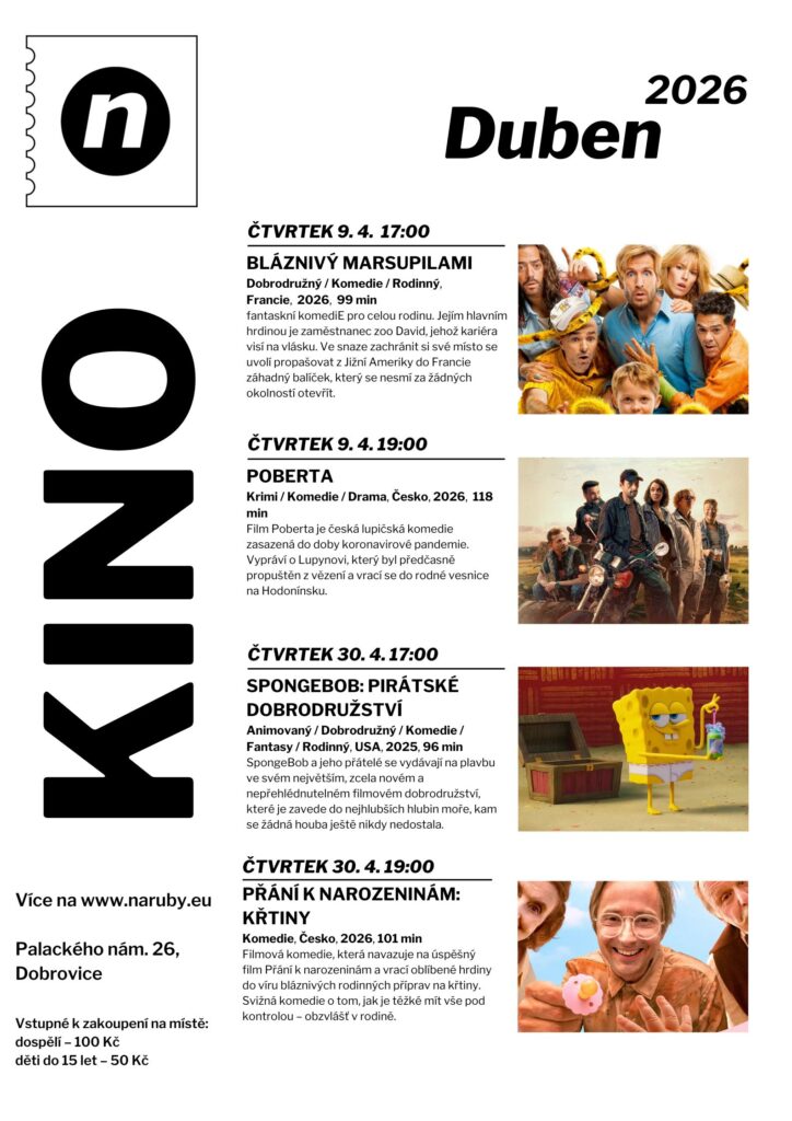 Kino Dobrovice - duben 2026 plakát